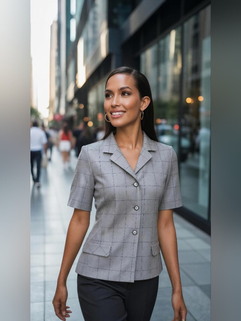 SWEET SUIT Women's Grey Short-Sleeve Checked Blazer Jacket SIZE 24W